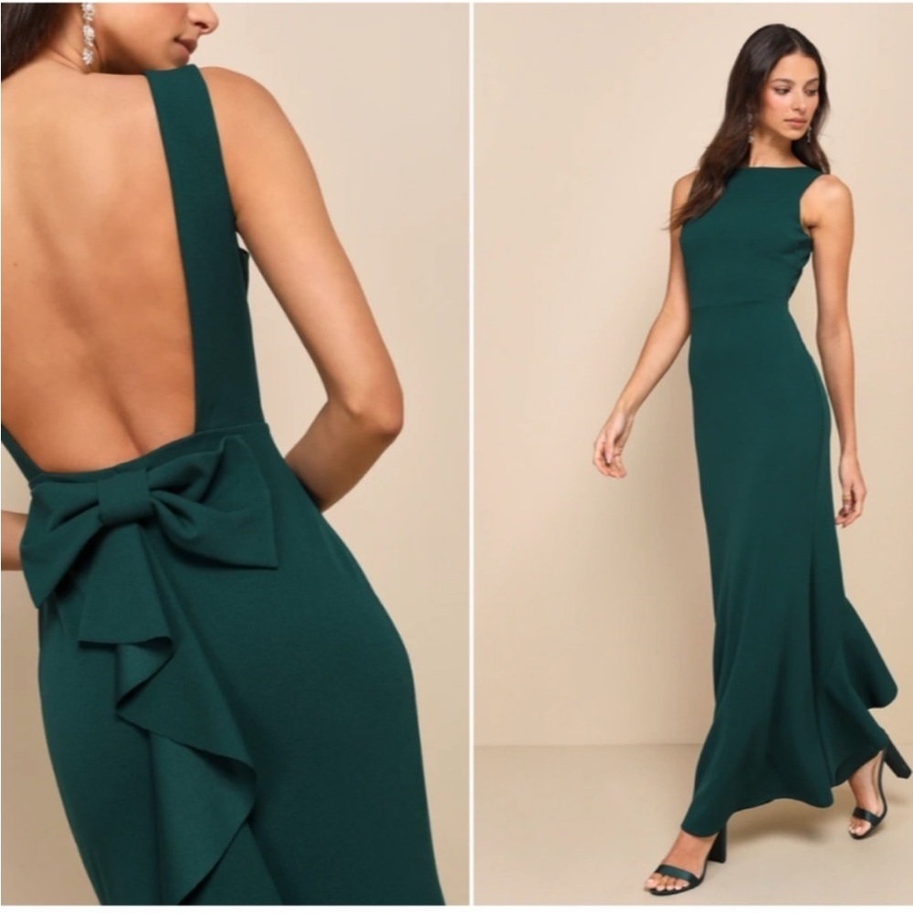 Lulu's Emerald Green Sleeveless Maxi Dress with Back Bow